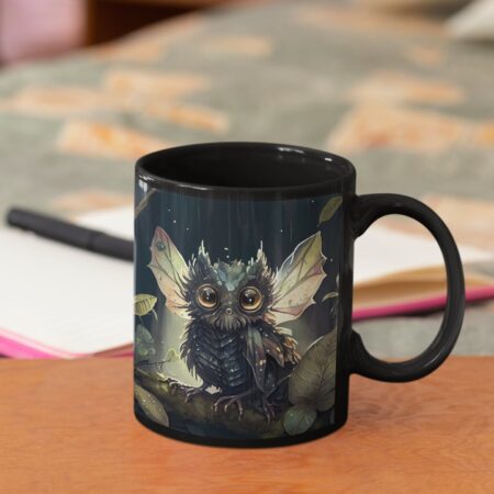 Dark Forest Cute Creature Mug Small Owl Creature Black Mug Woodlands Creature Coffee Mug Gift Fantasy Owl Creature 11oz Mug