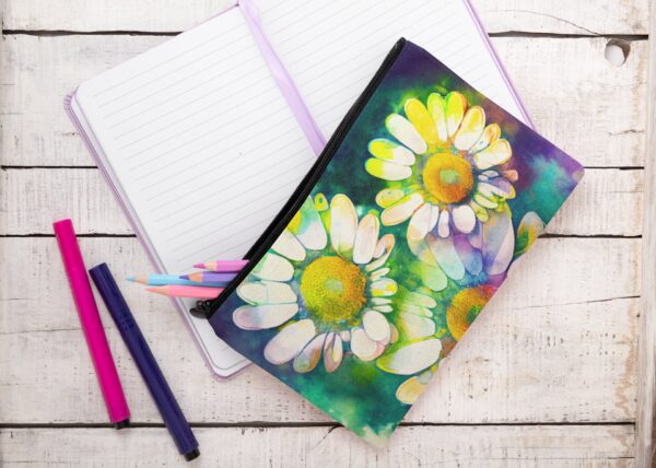 Groovy Daisy Zipper Pouch Gift April Birthday Girl's Gift Retro Bright Daisies Birth Month Flower April Spring Accessory Bag Gift for Her - Image 3