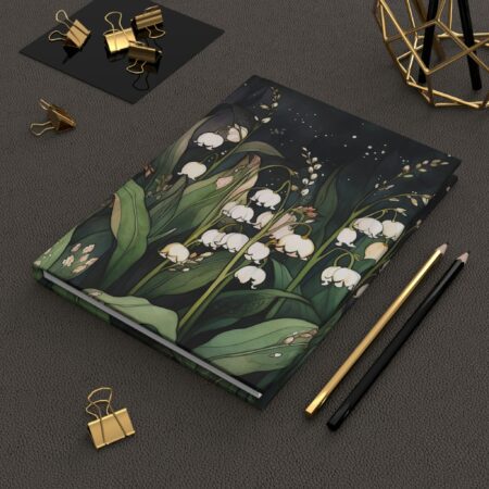 Lily of the Valley Flowers Hardcover Notebook Gift for Her May Birth Month Flower Journal Notebook Birthday Whimsical Dark Botanical Floral
