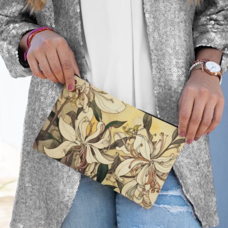 Honeysuckle Flower Travel Pouch June Birth Month Flower Accessory Pouch Watercolor Botanical Art Deco Floral Bag June Birthday Gift for Her