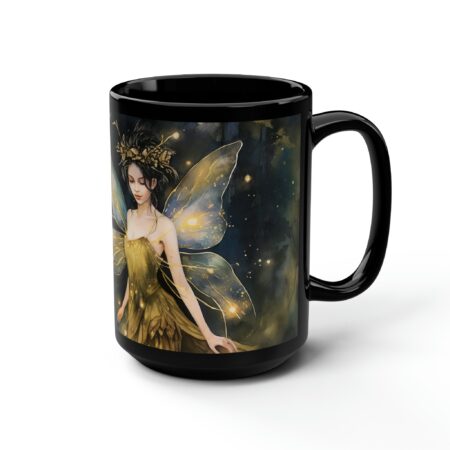 Fantasy Fairy Mug Gift Dark Academia Vintage Fae 15oz Black Mug Gift for Her Magical Fairy Black Ceramic Coffee Mug Gift Woodlands Fairycore