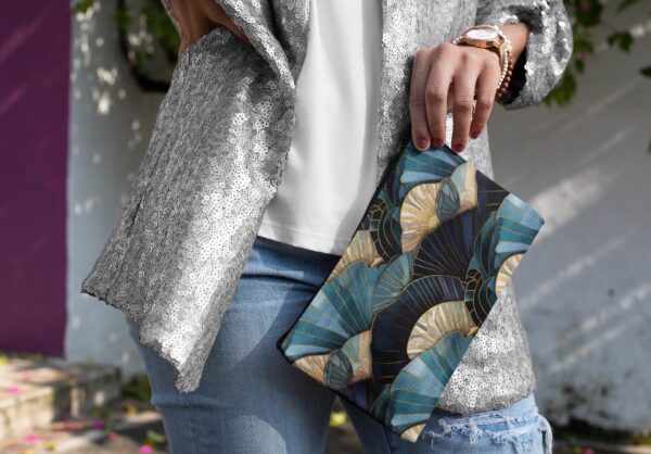 Art Deco Seashells Cosmetic Bag Gift for Her Blue Sea Shells Summer Accessory Pouch Gift Beach Ocean Lovers Gift Travel Pouch Makeup Pouch - Image 2