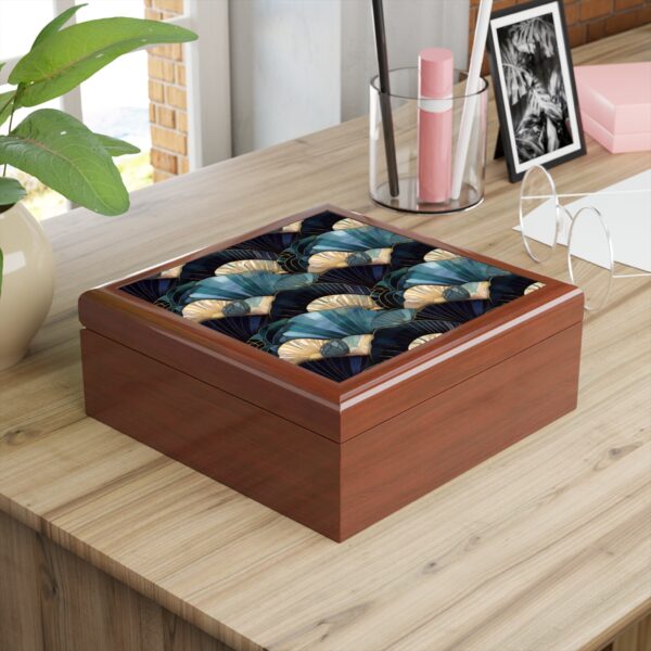 Art Deco Seashells Jewelry Box Gift for Her Blue Sea Shells Keepsake Box Beach Ocean Lovers Gift Curio Keepsake Tarot Box Blue Gold Accents - Image 5