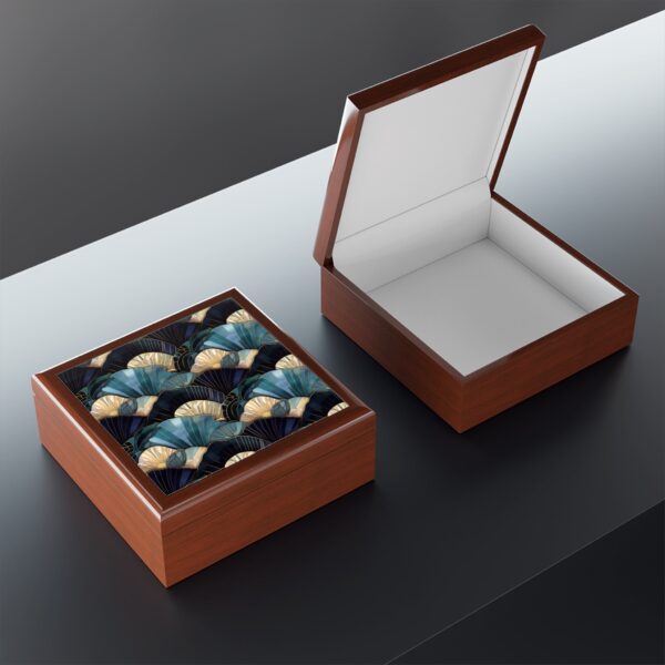 Art Deco Seashells Jewelry Box Gift for Her Blue Sea Shells Keepsake Box Beach Ocean Lovers Gift Curio Keepsake Tarot Box Blue Gold Accents - Image 6