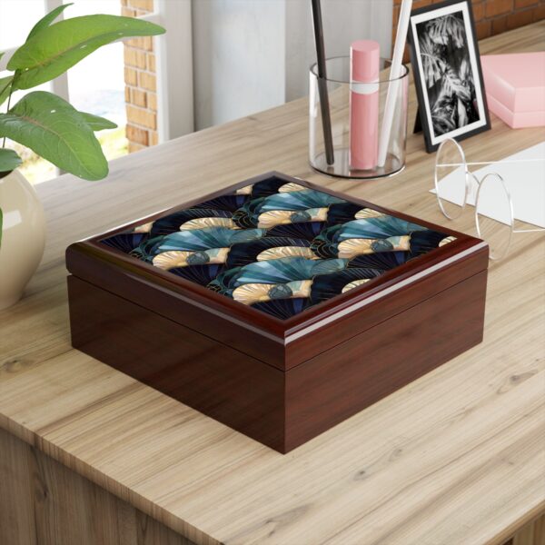 Art Deco Seashells Jewelry Box Gift for Her Blue Sea Shells Keepsake Box Beach Ocean Lovers Gift Curio Keepsake Tarot Box Blue Gold Accents - Image 8