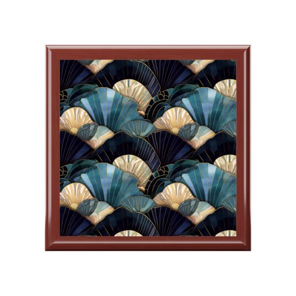 Art Deco Seashells Jewelry Box Gift for Her Blue Sea Shells Keepsake Box Beach Ocean Lovers Gift Curio Keepsake Tarot Box Blue Gold Accents - Image 7