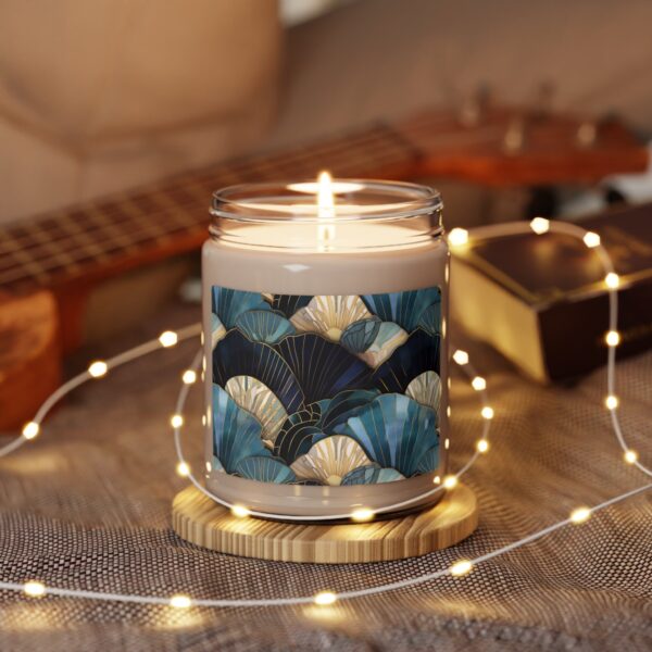 Art Deco Seashells Scented Soy Candle Gift for Her Blue Sea Shells 9oz. Soy Candle Beach Ocean Lovers Gift Eco-Friendly Soy Candle Blue Hues - Image 4