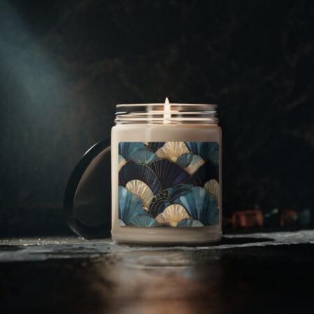 Art Deco Seashells Scented Soy Candle Gift for Her Blue Sea Shells 9oz. Soy Candle Beach Ocean Lovers Gift Eco-Friendly Soy Candle Blue Hues