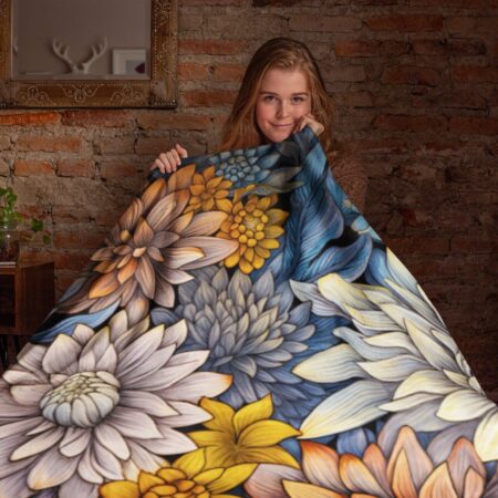 Aster Floral Velveteen Minky Blanket Art Deco Vintage Asters Soft Minky Throw September Birth Month Flower Soft Blanket Home Decor 3 Sizes