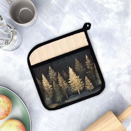 Winter Forest Pot Holder Gift Whimsical Vintage Art Fall Tree Soft Trivet Pot Holder Kitchen Decor Gift Dark Forest Holiday Birthday Hostess