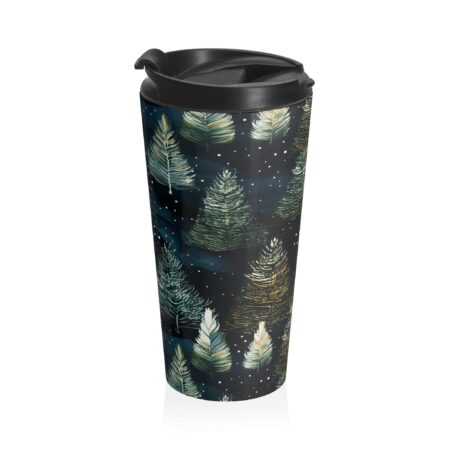 Dark Winter Forest Travel Tumbler Gift Whimsical Snowy Fir Trees 15oz Stainless Steel Tumbler Coffee Lovers Teacher's Gift Fall Winter Mug