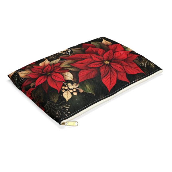 Whimsical Poinsettia Cosmetic Pouch Gift December Birth Month Flower Travel Accessory Bag Art Deco Dark Floral Holiday Christmas Clutch Gift - Image 7