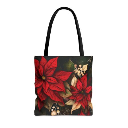 Whimsical Poinsettia Tote Bag Gift December Birth Month Flower Travel Tote Shopping Tote Art Deco Dark Floral Holiday Christmas Tote Gift