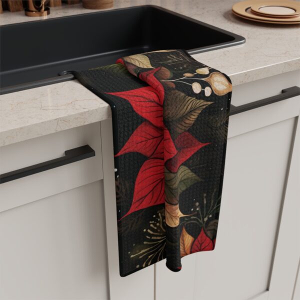 Whimsical Poinsettia Tea Towel Gift December Birth Month Flower Tea Towel Kitchen Decor Dark Floral Dining Linens Holiday Christmas Gift - Image 5