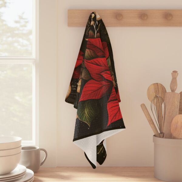 Whimsical Poinsettia Tea Towel Gift December Birth Month Flower Tea Towel Kitchen Decor Dark Floral Dining Linens Holiday Christmas Gift - Image 6
