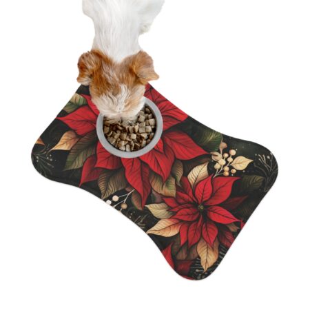 Whimsical Poinsettia Pet Feeding Mat Gift December Birth Month Flower Pet Food Dish Mat Dark Floral Pet Lovers Home Holiday Christmas Gift