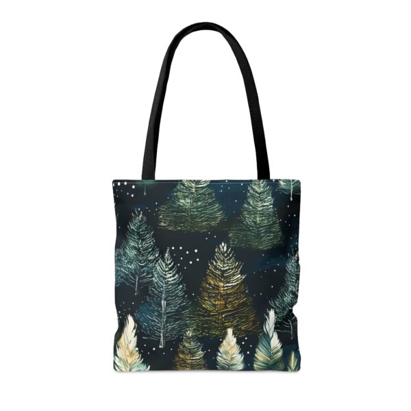 Dark Winter Forest Travel Tote Gift Whimsical Snowy Fir Trees Shopping Tote Bag Students Teachers Gift Tote Bag Winter Woodlands Aesthetic - Image 2