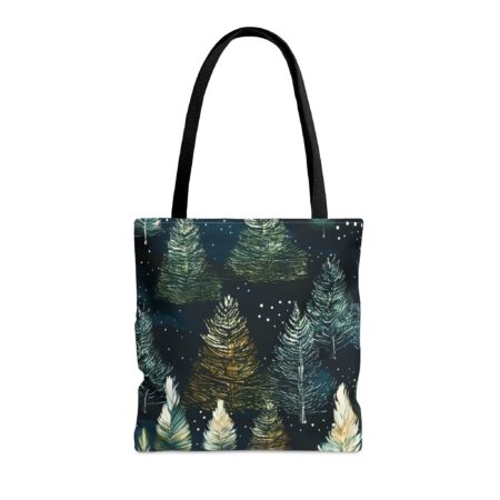 Dark Winter Forest Travel Tote Gift Whimsical Snowy Fir Trees Shopping Tote Bag Students Teachers Gift Tote Bag Winter Woodlands Aesthetic