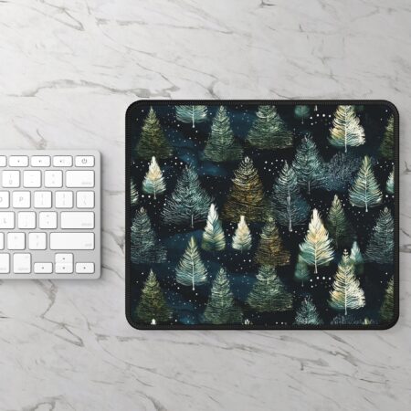 Dark Winter Forest Mouse Pad Gift Whimsical Snowy Fir Trees Gaming Mousepad Gift Winter Woodlands Aesthetic Mouse Pad Desk Office Holiday