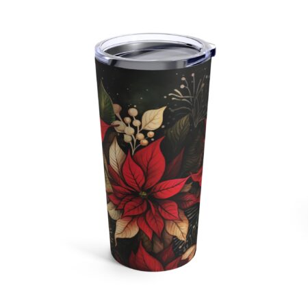 Whimsical Poinsettia Flower Tumbler Gift December Birth Month Flower 20oz Travel Tumbler Art Deco Dark Floral Tumbler Holiday Christmas Gift