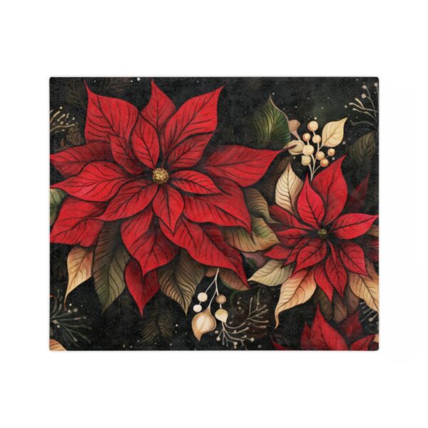 Whimsical Poinsettia Throw Blanket Gift December Birth Month Flower Velveteen Minky Blanket Dark Floral Home Decor Holiday Christmas Gift - Image 3