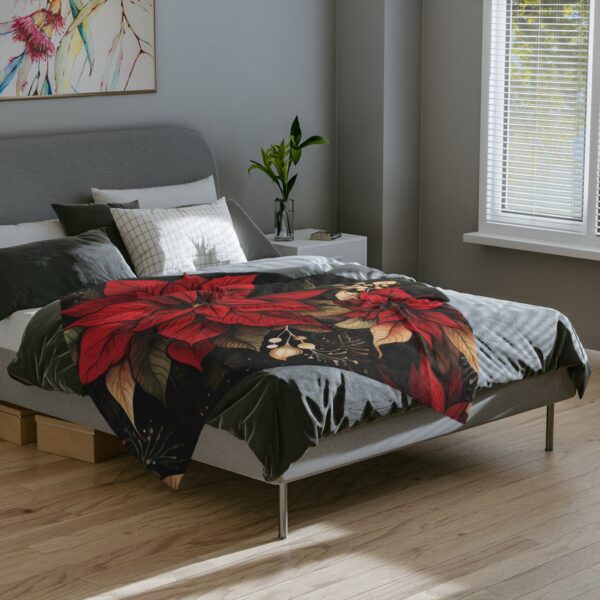 Whimsical Poinsettia Throw Blanket Gift December Birth Month Flower Velveteen Minky Blanket Dark Floral Home Decor Holiday Christmas Gift - Image 4