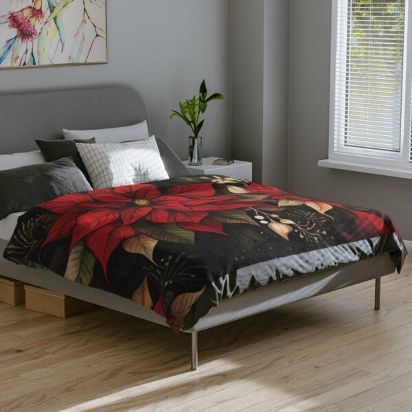 Whimsical Poinsettia Throw Blanket Gift December Birth Month Flower Velveteen Minky Blanket Dark Floral Home Decor Holiday Christmas Gift - Image 8