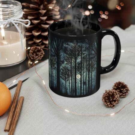 Dark Forest Fantasy Gift Mug Night Full Moon Trees Woodland Aesthetic Mountain Nature Scene Night Pine Trees