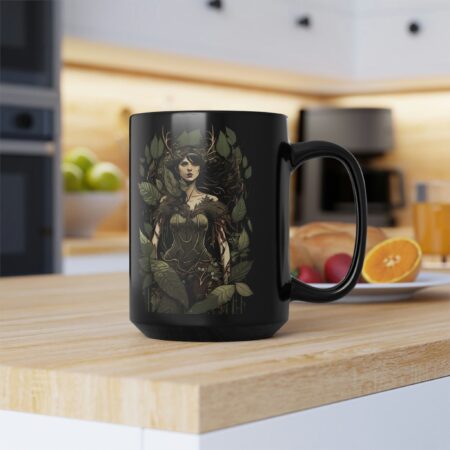 Dark Forest Fae Gift Mug Vintage Fairy Portrait Black Ceramic Mug Gift for Her Woodlands Fairycore Classic Fae Art Coffee Tea Mug Gift