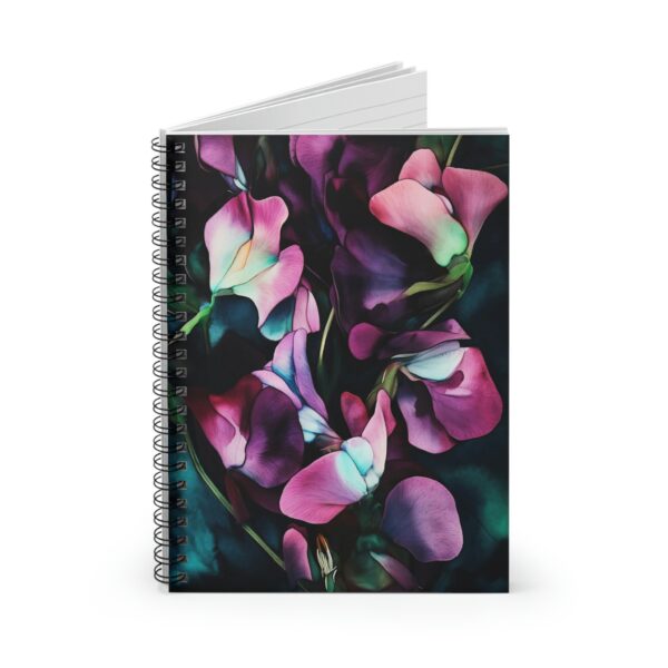 Sweet Pea April Flower Soft Cover Notebook Gift for Her Dark Floral Spiral Notebook Birth Month Flower for April Birthday Gift Journal Diary - Image 3