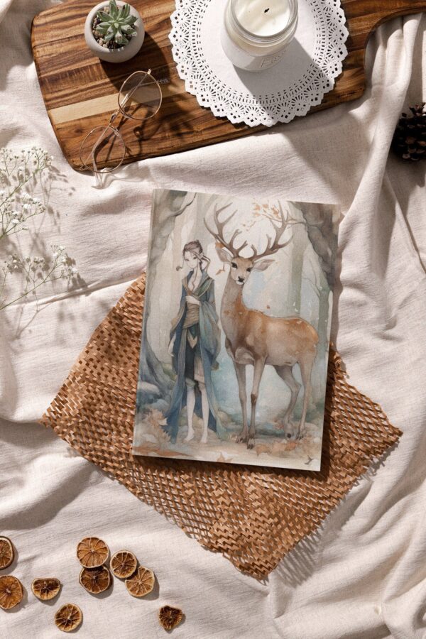 Fantasy Female Elf with Deer Hard Cover Journal Notebook Gift for Her Enchanted Forest Fae Aesthetic Notebook Magical Elven Woodlands Diary - Image 7
