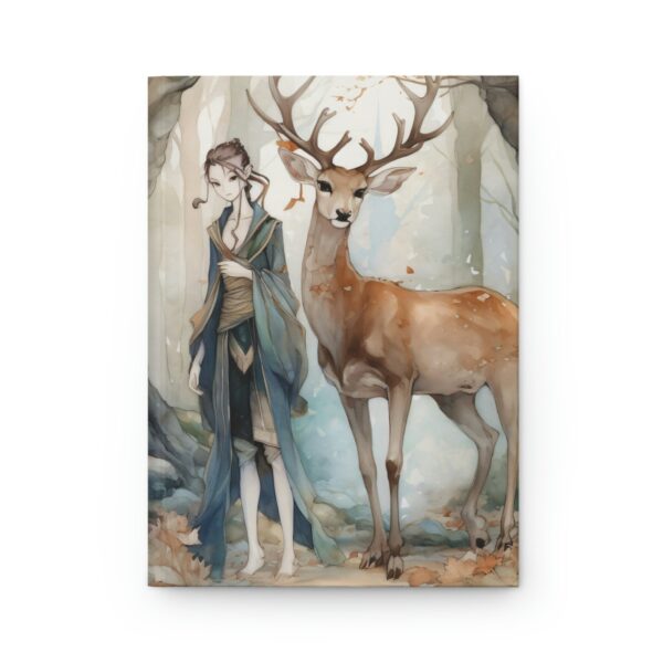 Fantasy Female Elf with Deer Hard Cover Journal Notebook Gift for Her Enchanted Forest Fae Aesthetic Notebook Magical Elven Woodlands Diary - Image 2