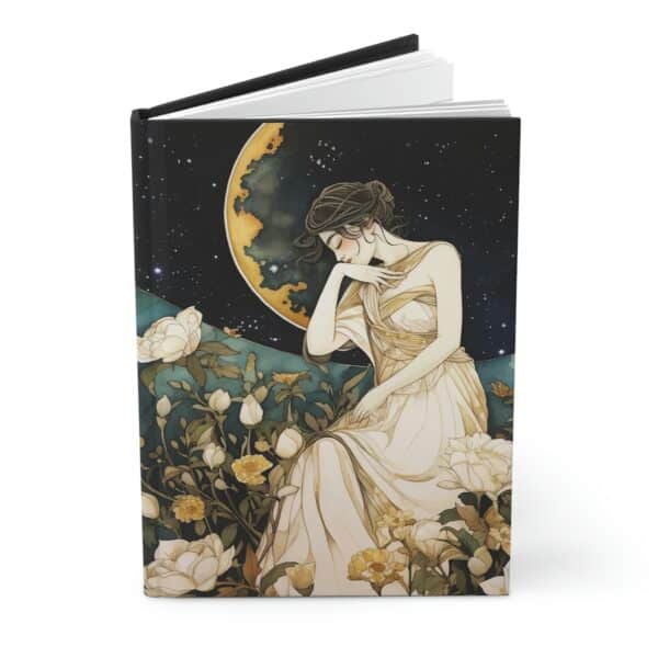 Art Deco Dream Journal Dark Academia Aesthetic Romantic June Roses Moon Hard Cover Journal Woman's Hardcover Lined Notebook Gift for Her 6x8 - Image 4