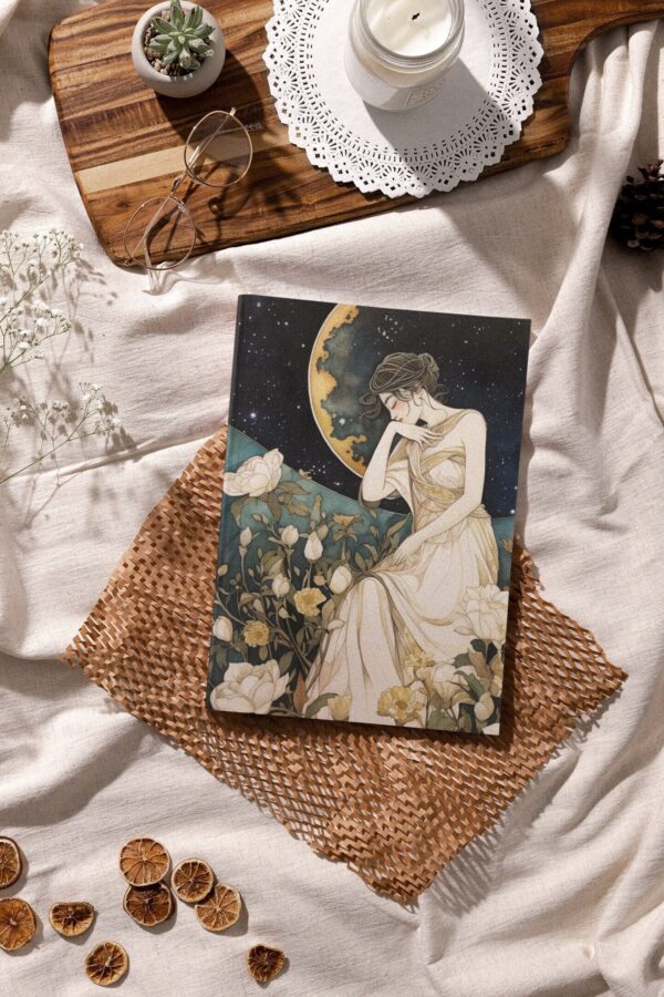 Art Deco Dream Journal Dark Academia Aesthetic Romantic June Roses Moon Hard Cover Journal Woman's Hardcover Lined Notebook Gift for Her 6x8 - Image 7