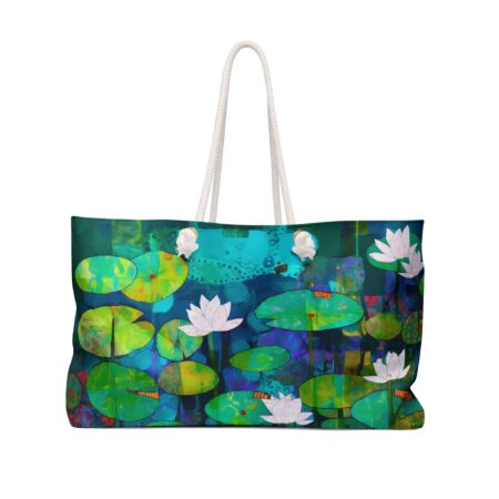 Water Lily Weekender Bag July Birth Month Flower Gift Large Travel Tote Whimsical Bright Floral Abstract Art Beach Bag July Birthday Gift