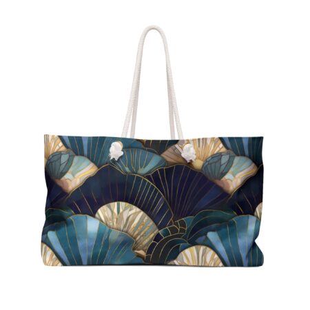 Art Deco Seashells Weekender Tote Bag Gift for Her Blue Sea Shells Large Summer Tote Beach Ocean Lovers Gift Overnight Travel Tote Beach Bag