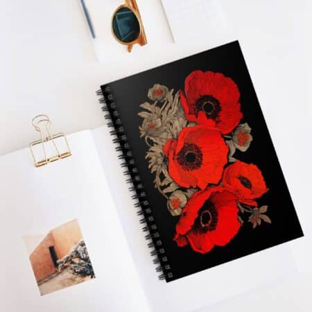 Red Poppy Flowers Soft Cover Journal Gift August Birth Month Flower Dream Diary Bright Poppies Floral Spiral Notebook Woman's Journal 6"x8"