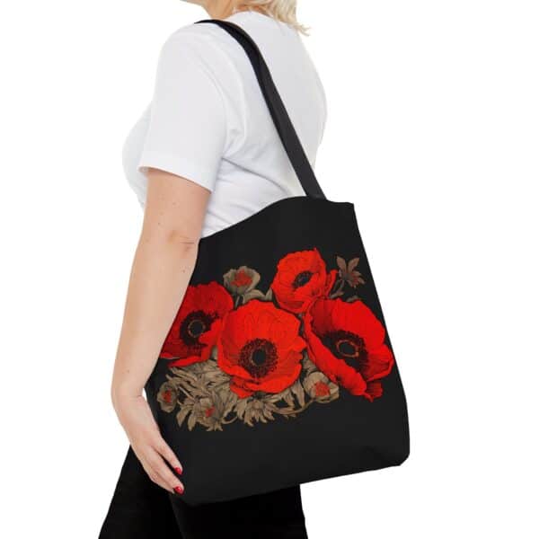 Red Poppy Flowers Tote Bag Gift August Birth Month Flower Travel Tote Bright Poppies Floral Shopping Tote Bag Birthday Gift Women's Tote Bag - Image 3