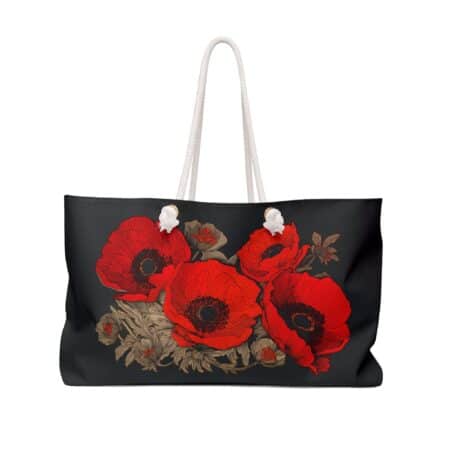 Red Poppy Flowers Weekender Bag August Birth Month Flower Large Travel Tote Bright Poppies Floral Bag Birthday Gift Women's Large Tote Bag