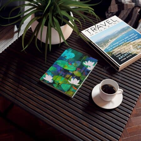 Water Lilies Hard Cover Journal Gift for Her Water Lily July Birth Month Flower Diary Gift Abstract Collage Floral Art Sketchbook Diary Gift