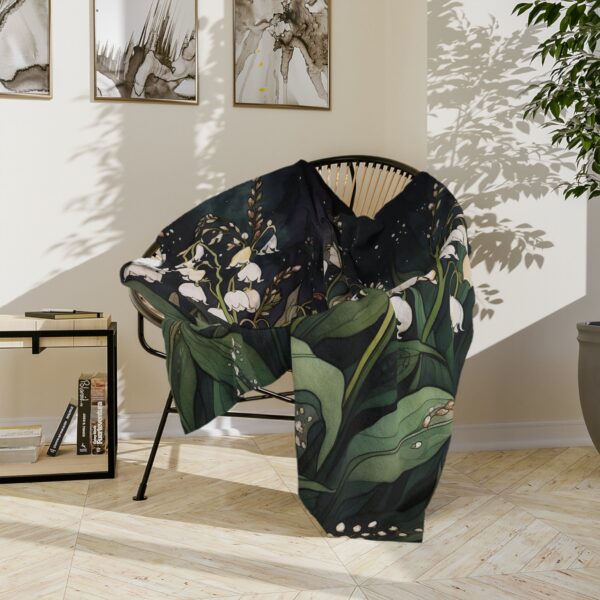 Whimsical Lily of the Valley Extra Soft Velveteen Minky Blanket Throw May Birth Month Flower Gift Dark Floral Lilies of the Valley Gift - Image 5