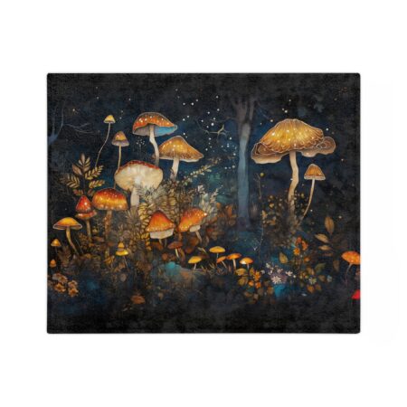 Enchanted Forest Mushroom Velveteen Minky Throw Blanket Home Decor Gift Magical Fairycore Blanket Fall Woodlands Aesthetics Fantasy Mushroom