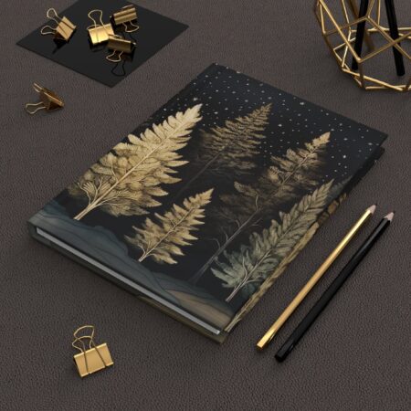 Winter Forest Journal Gift Whimsical Vintage Art Fall Trees Hard Cover Journal Dark Forest Dream Diary Notebook Snowflakes Stars Fir Trees