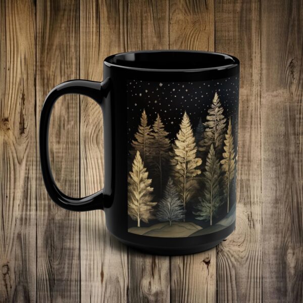 Winter Forest Mug Gift Whimsical Vintage Art Fall Trees 15oz Black Ceramic Mug Dark Forest Coffee Tea Mug Gift Woodlands Aesthetic Mug Gift