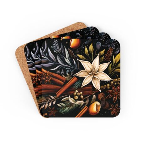 Winter Herbs and Spices Coasters Gift Set of 4 Corkwood Coaster Set for Fall and Winter Room Decor Holiday Christmas Hostess Teacher Gifts
