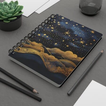 Whimsical Art Deco Night Sky Soft Cover Journal Gift for Her Dream Diary Celestial Starry Night Journal Spiral Notebook Holiday Gift for Mom