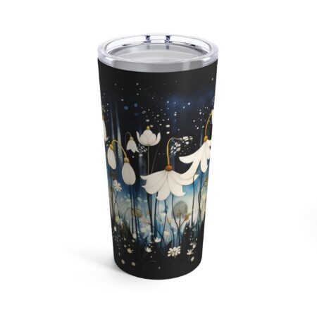 Whimsical Snowdrop Flower Tumbler Gift for Her January Birth Flower 20oz Travel Tumbler Gift Vintage Art Style Dark Floral Snowdrops Mug