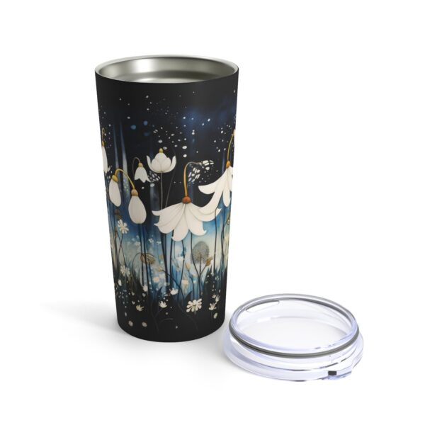 Whimsical Snowdrop Flower Tumbler Gift for Her January Birth Flower 20oz Travel Tumbler Gift Vintage Art Style Dark Floral Snowdrops Mug - Image 5