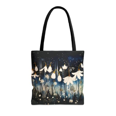 Whimsical Snowdrop Flower Tote Bag Gift for Her January Birth Flower Travel Shopping Tote Gift Vintage Art Style Dark Floral Snowdrops Tote