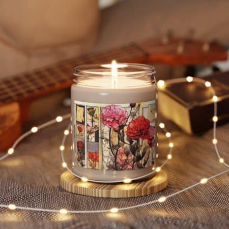 Carnation Birth Flower Candle Gift for Her Vintage Sketch Whimsical Floral 9oz Scented Soy Candle January Birth Month Birthday Gift for Mom